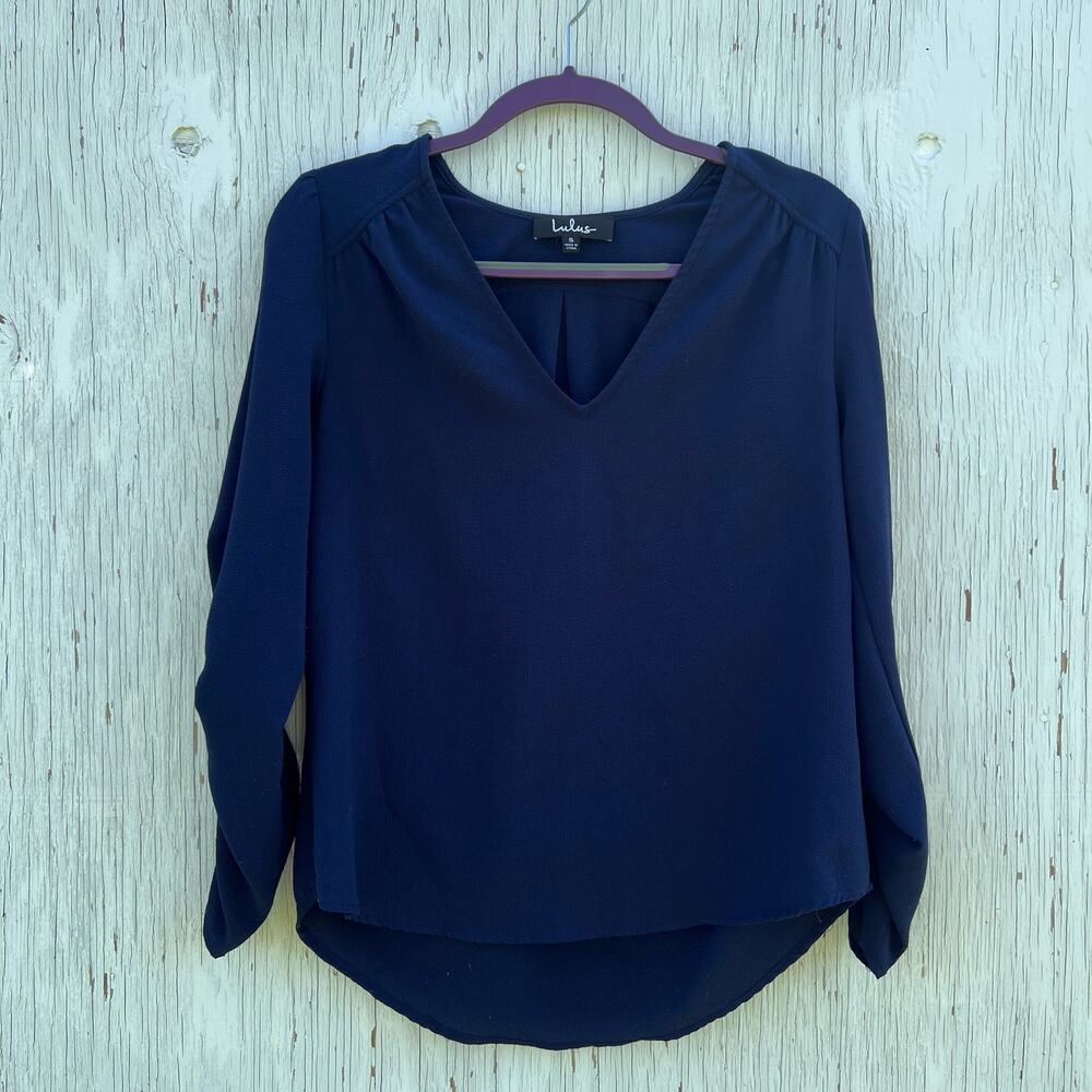 Lulus Navy Blue Sheer Blouse Size Small Pre-Loved